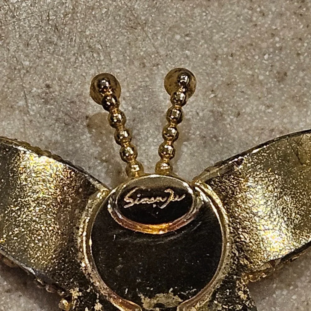 RARE HAUTE COUTURE DESIGNER SIMAN TU BUTTERFLY CRYSTAL GOLD STATEMENT EARRINGS